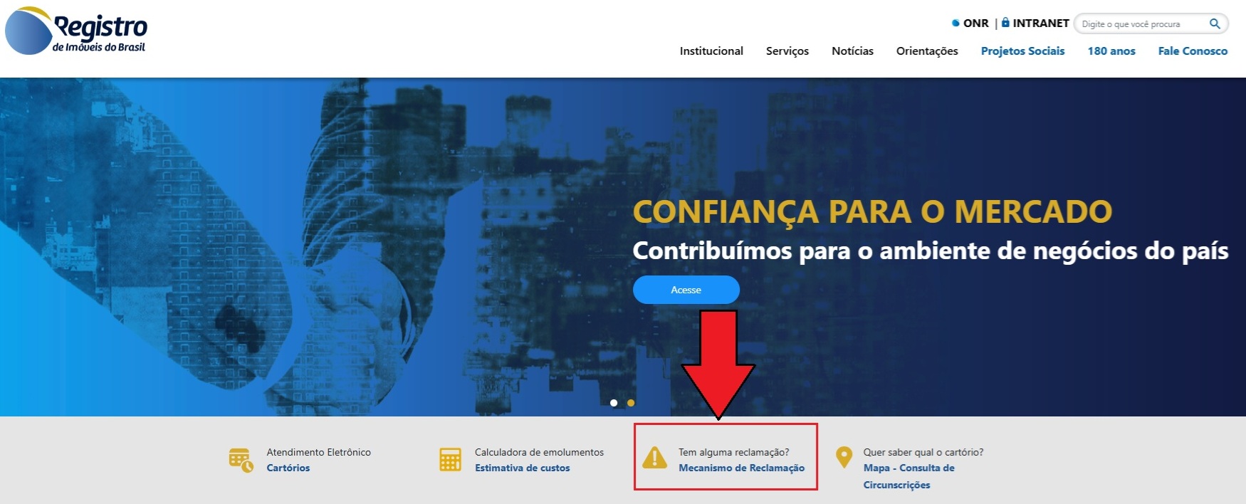 Imagem da página da Central Nacional